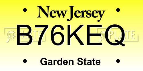 B76KEQ New Jersey License Plate