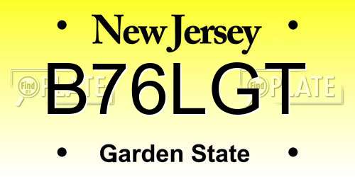 B76LGT New Jersey License Plate