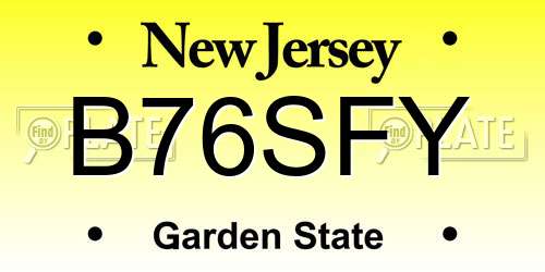 B76SFY New Jersey License Plate