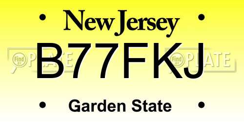 B77FKJ New Jersey License Plate
