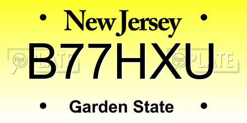 B77HXU New Jersey License Plate