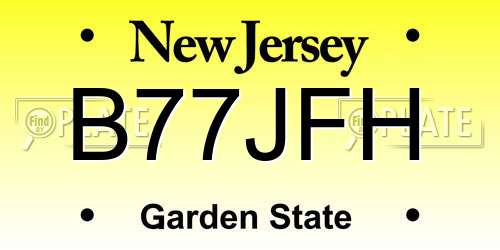 B77JFH New Jersey License Plate