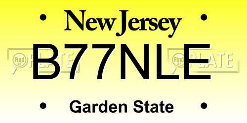 B77NLE New Jersey License Plate