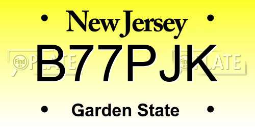 B77PJK New Jersey License Plate