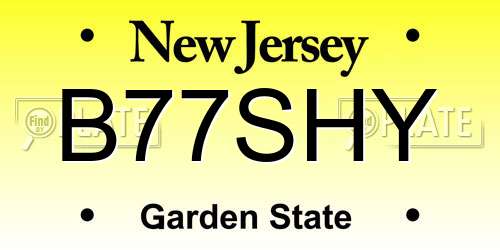 B77SHY New Jersey License Plate
