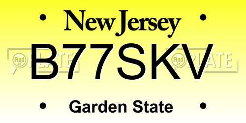 B77SKV New Jersey License Plate