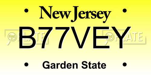 B77VEY New Jersey License Plate
