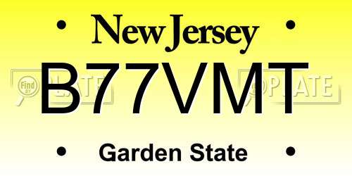 B77VMT New Jersey License Plate