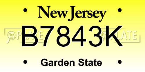 B7843K New Jersey License Plate