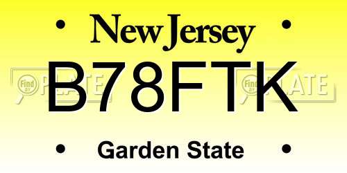B78FTK New Jersey License Plate
