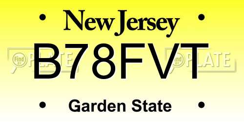 B78FVT New Jersey License Plate