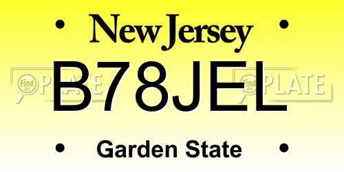 B78JEL New Jersey License Plate