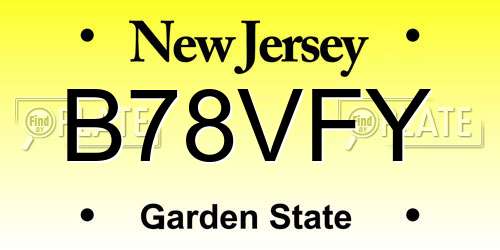 B78VFY New Jersey License Plate