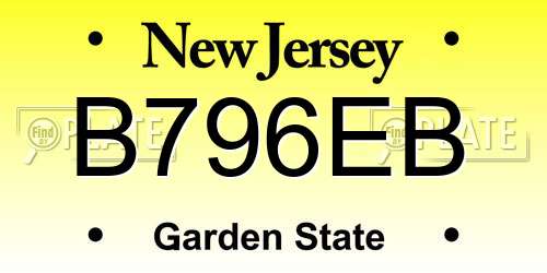 B796EB New Jersey License Plate