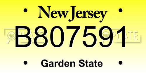 B807591 New Jersey License Plate