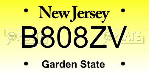 B808ZV New Jersey License Plate