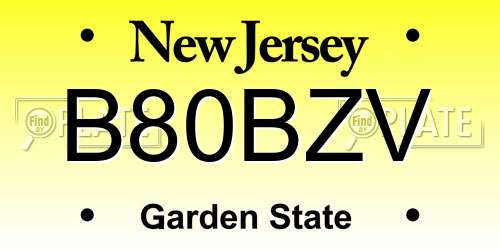 B80BZV New Jersey License Plate