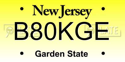 B80KGE New Jersey License Plate