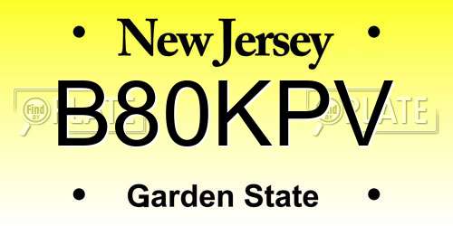 B80KPV New Jersey License Plate