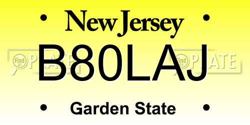 B80LAJ New Jersey License Plate