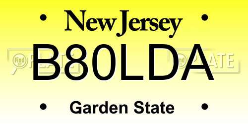 B80LDA New Jersey License Plate