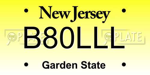 B80LLL New Jersey License Plate