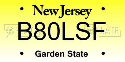 B80LSF New Jersey License Plate