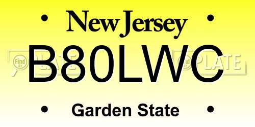 B80LWC New Jersey License Plate