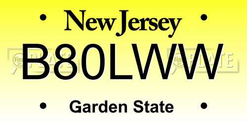 B80LWW New Jersey License Plate