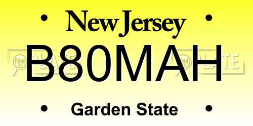 B80MAH New Jersey License Plate