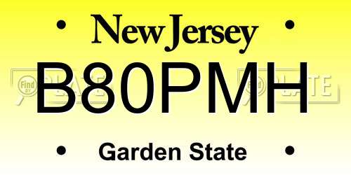 B80PMH New Jersey License Plate
