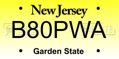 B80PWA New Jersey License Plate