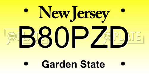 B80PZD New Jersey License Plate