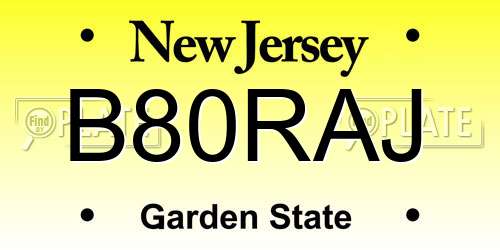 B80RAJ New Jersey License Plate