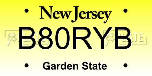 B80RYB New Jersey License Plate