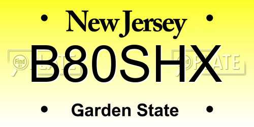 B80SHX New Jersey License Plate