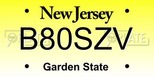 B80SZV New Jersey License Plate