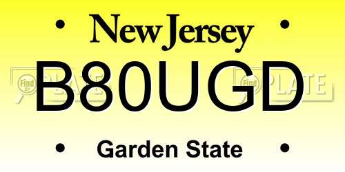 B80UGD New Jersey License Plate