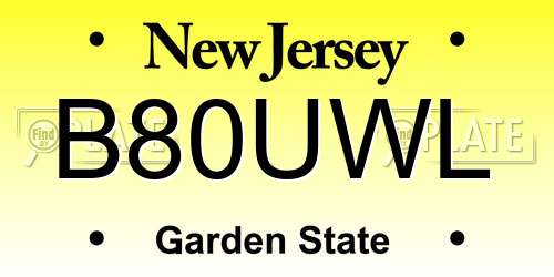 B80UWL New Jersey License Plate
