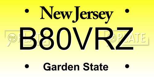 B80VRZ New Jersey License Plate