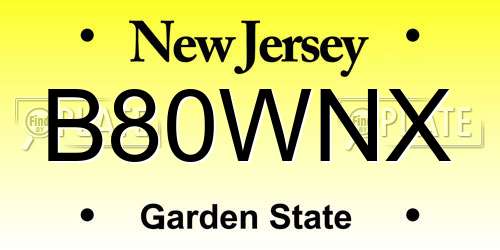B80WNX New Jersey License Plate