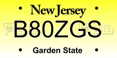 B80ZGS New Jersey License Plate