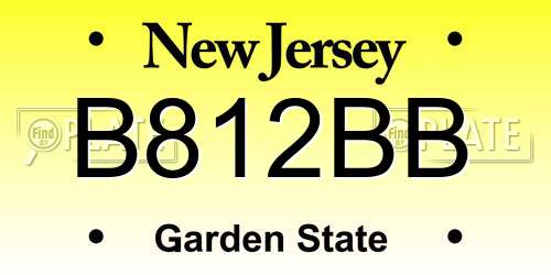 B812BB New Jersey License Plate