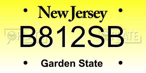 B812SB New Jersey License Plate