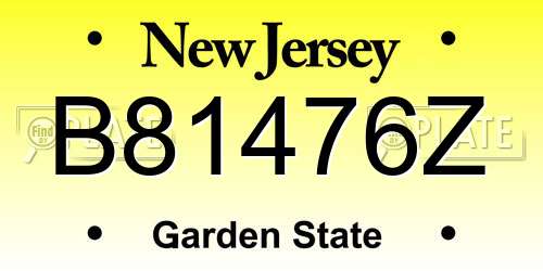 B81476Z New Jersey License Plate