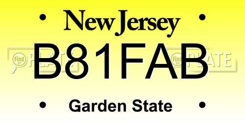 B81FAB New Jersey License Plate
