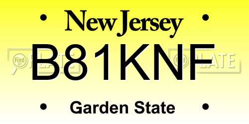 B81KNF New Jersey License Plate