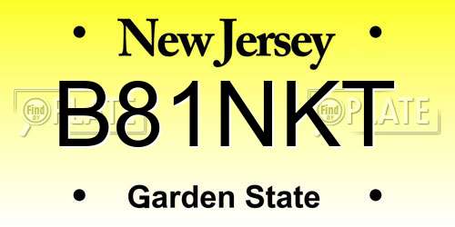 B81NKT New Jersey License Plate