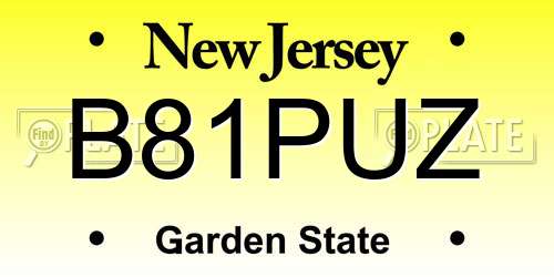 B81PUZ New Jersey License Plate