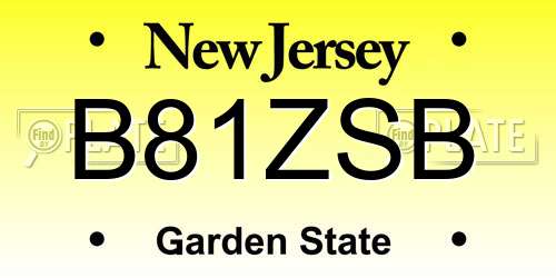 B81ZSB New Jersey License Plate